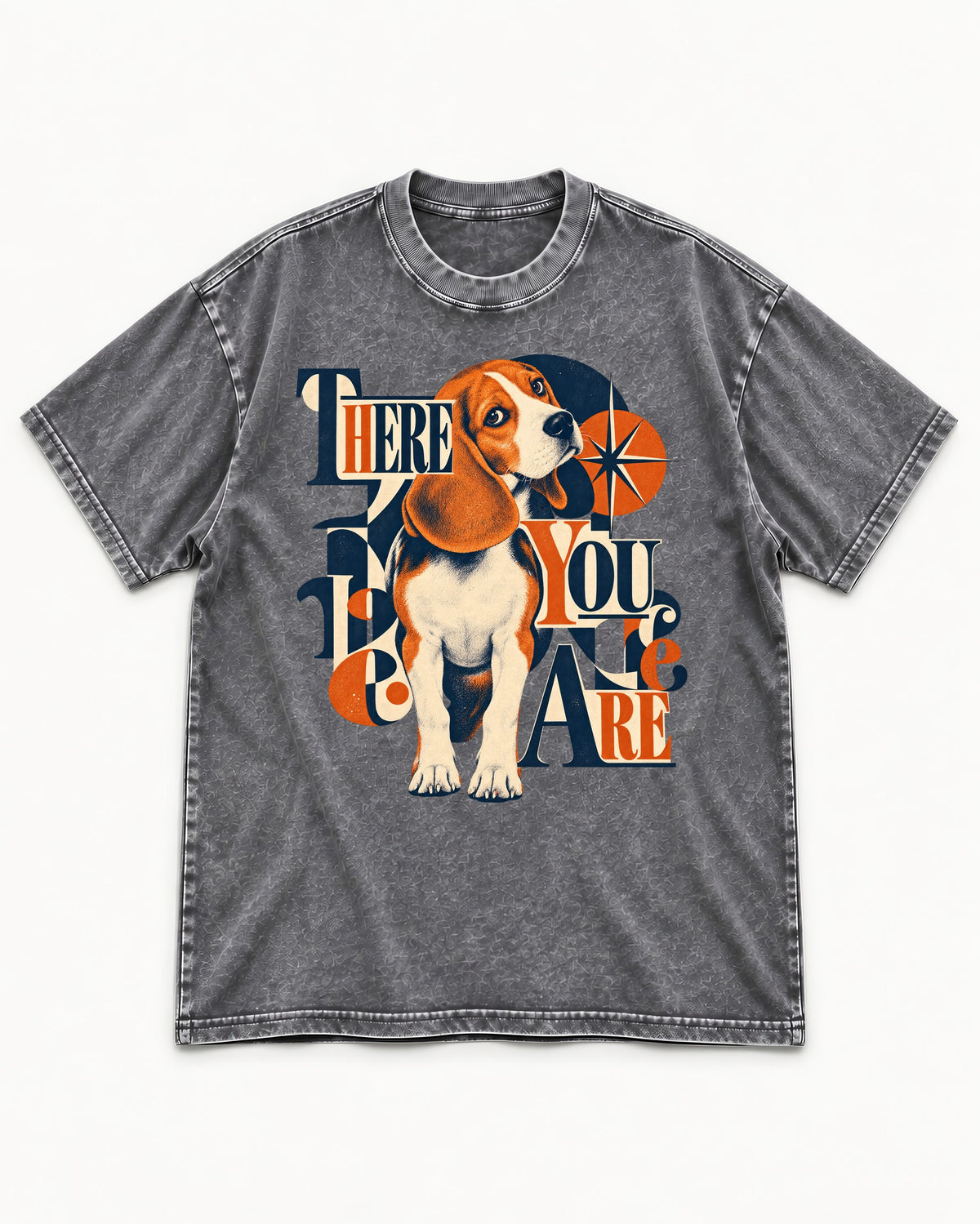There You Are Beagle Washed Tee in Gray, flat lay product photo