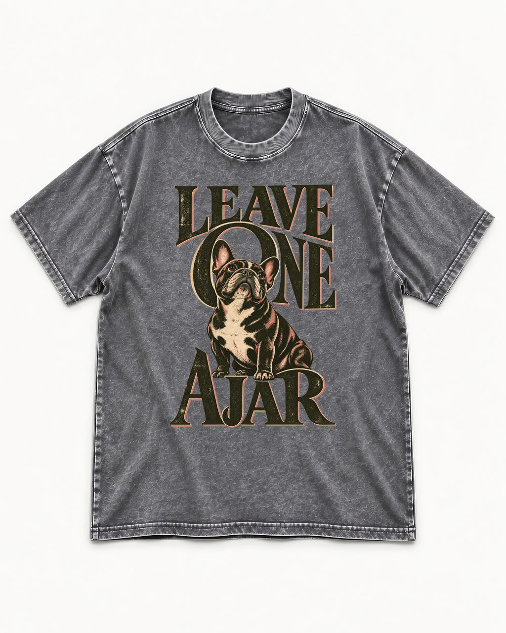Leave One Ajar for Frenchie Washed Tee in Gray, flat lay product photo