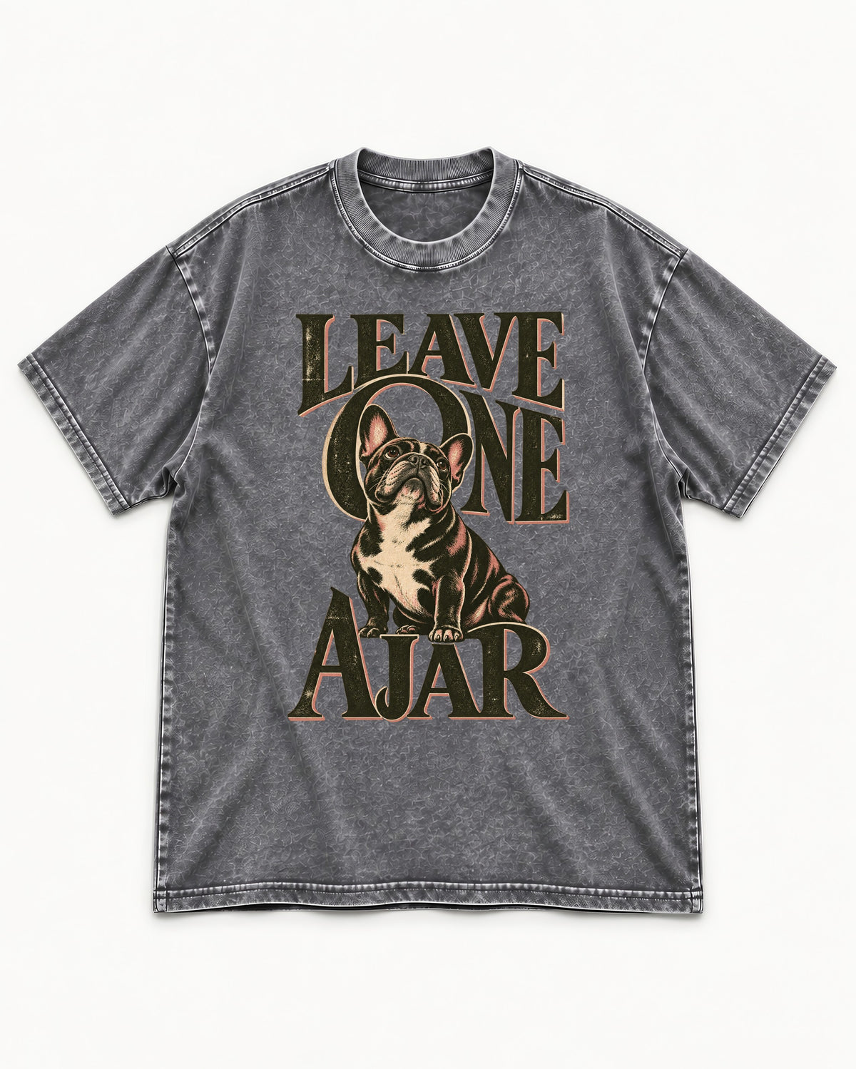 Leave One Ajar for Frenchie Washed Tee in Gray, flat lay product photo