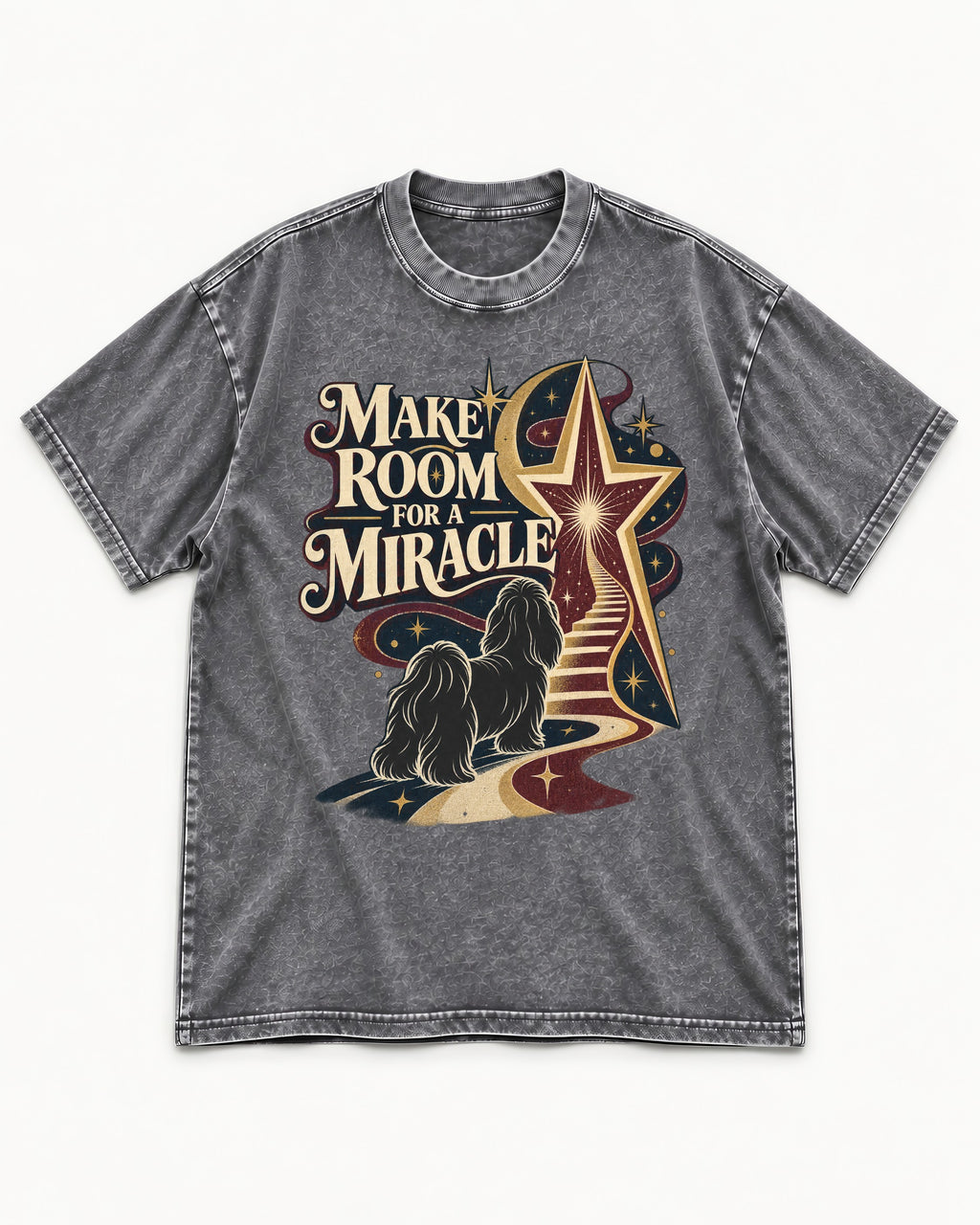 Room for a Shih Tzu Miracle Washed Tee in Gray, flat lay product photo