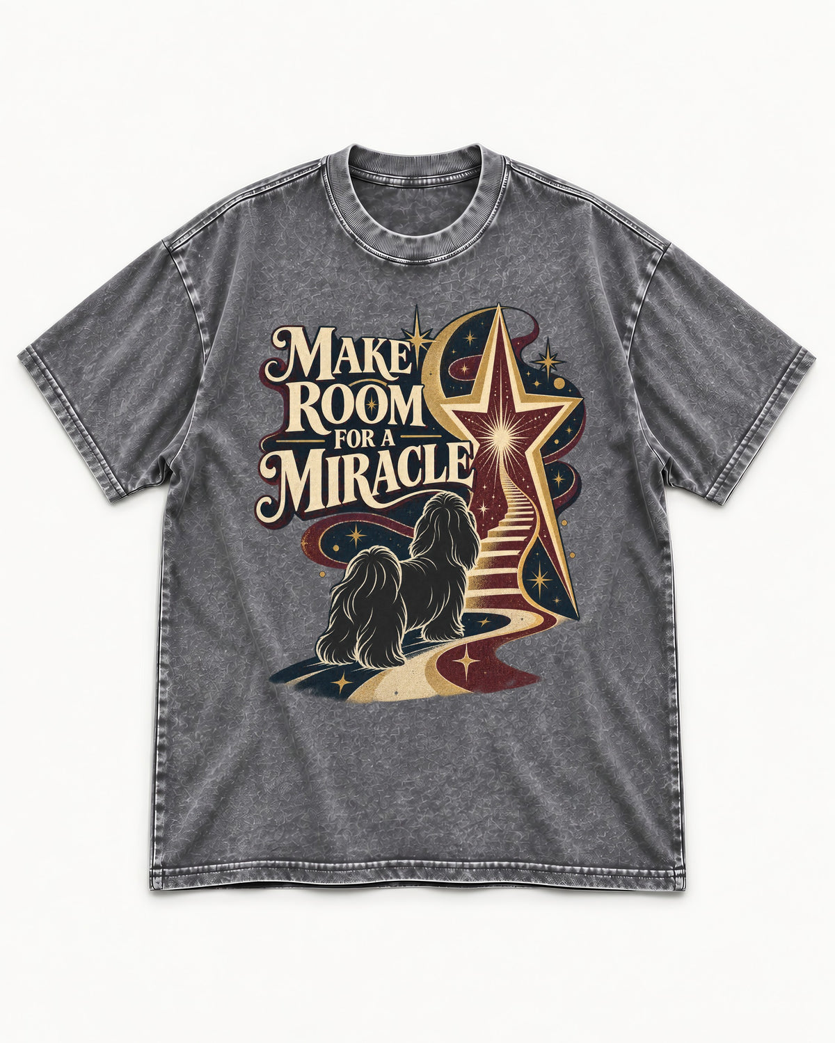 Room for a Shih Tzu Miracle Washed Tee in Gray, flat lay product photo