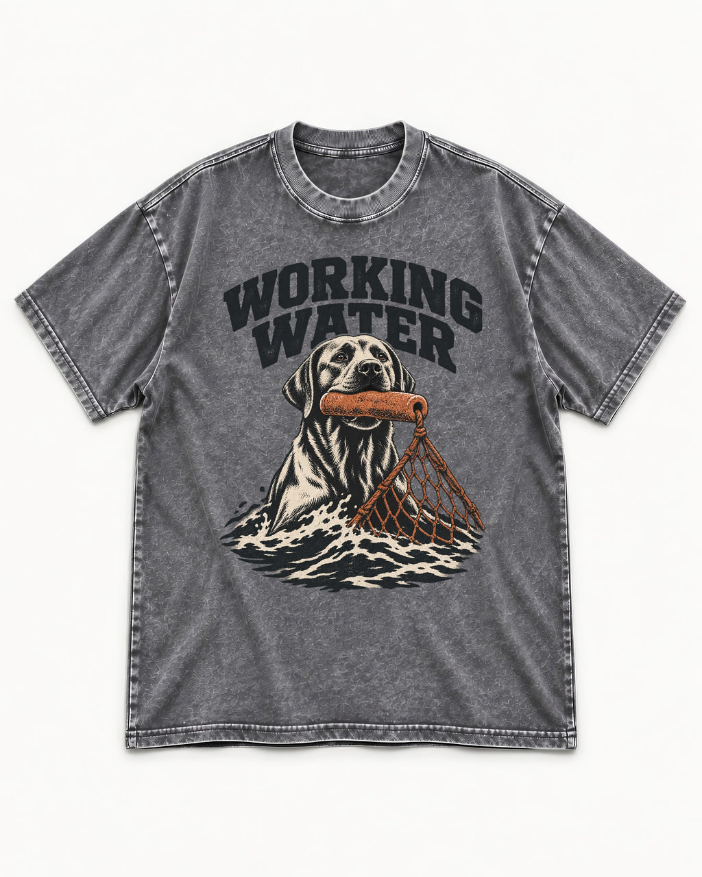 Working Water Labrador Retriever Washed Tee in Gray, flat lay product photo