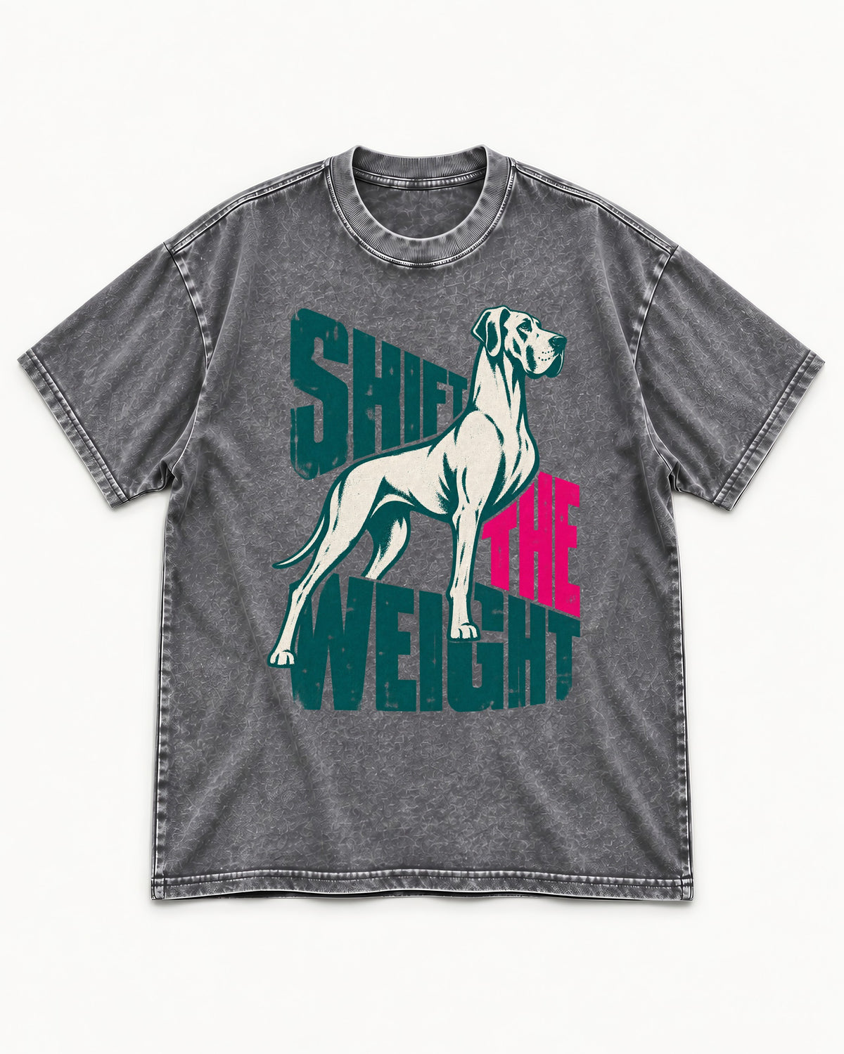Great Dane Shift the Weight Standing Graphic Washed Tee in Gray, flat lay product photo