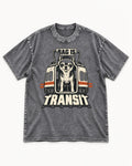 Chihuahua Bag Is Transit Train Front Graphic Washed Tee in Gray, flat lay product photo