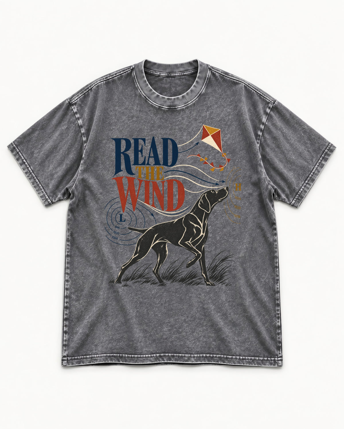 Read the Wind German Shorthaired Pointer Washed Tee in Gray, flat lay product photo