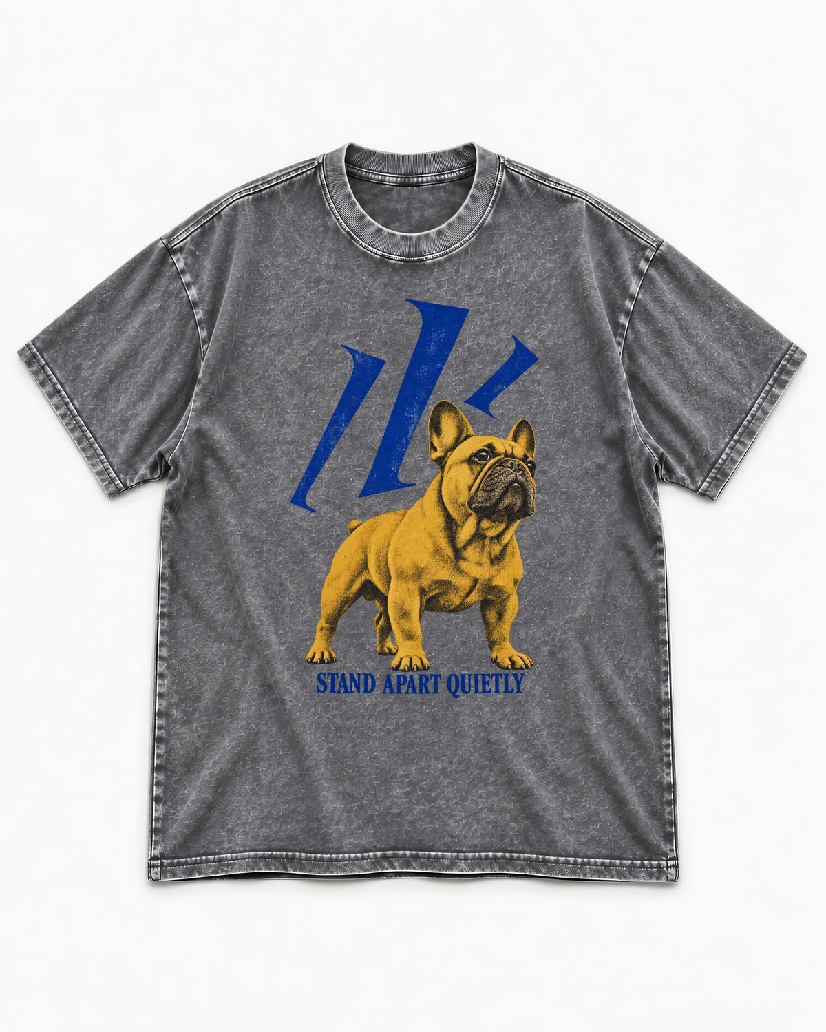 Frenchie Stand Apart Quietly Washed Tee in Gray, flat lay product photo