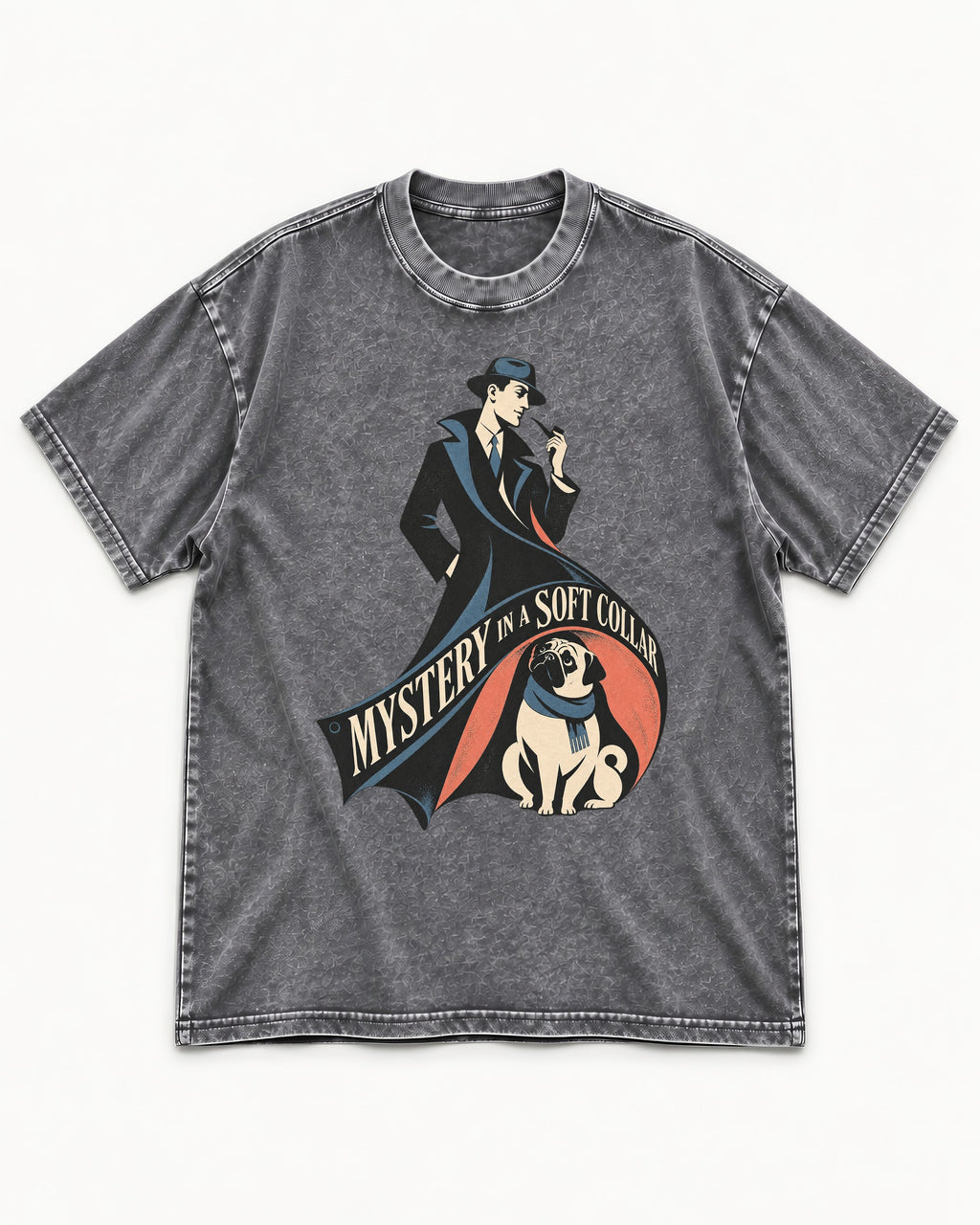 Pug Soft Collar Mystery Washed Tee in Gray, flat lay product photo