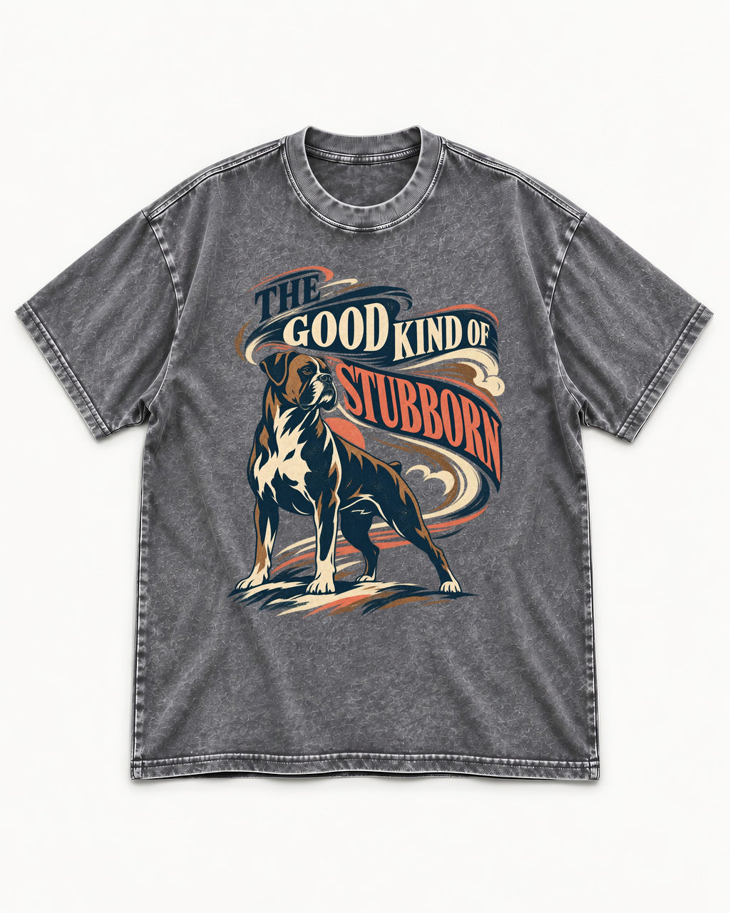 Boxer The Good Kind of Stubborn Washed Tee in Gray, flat lay product photo