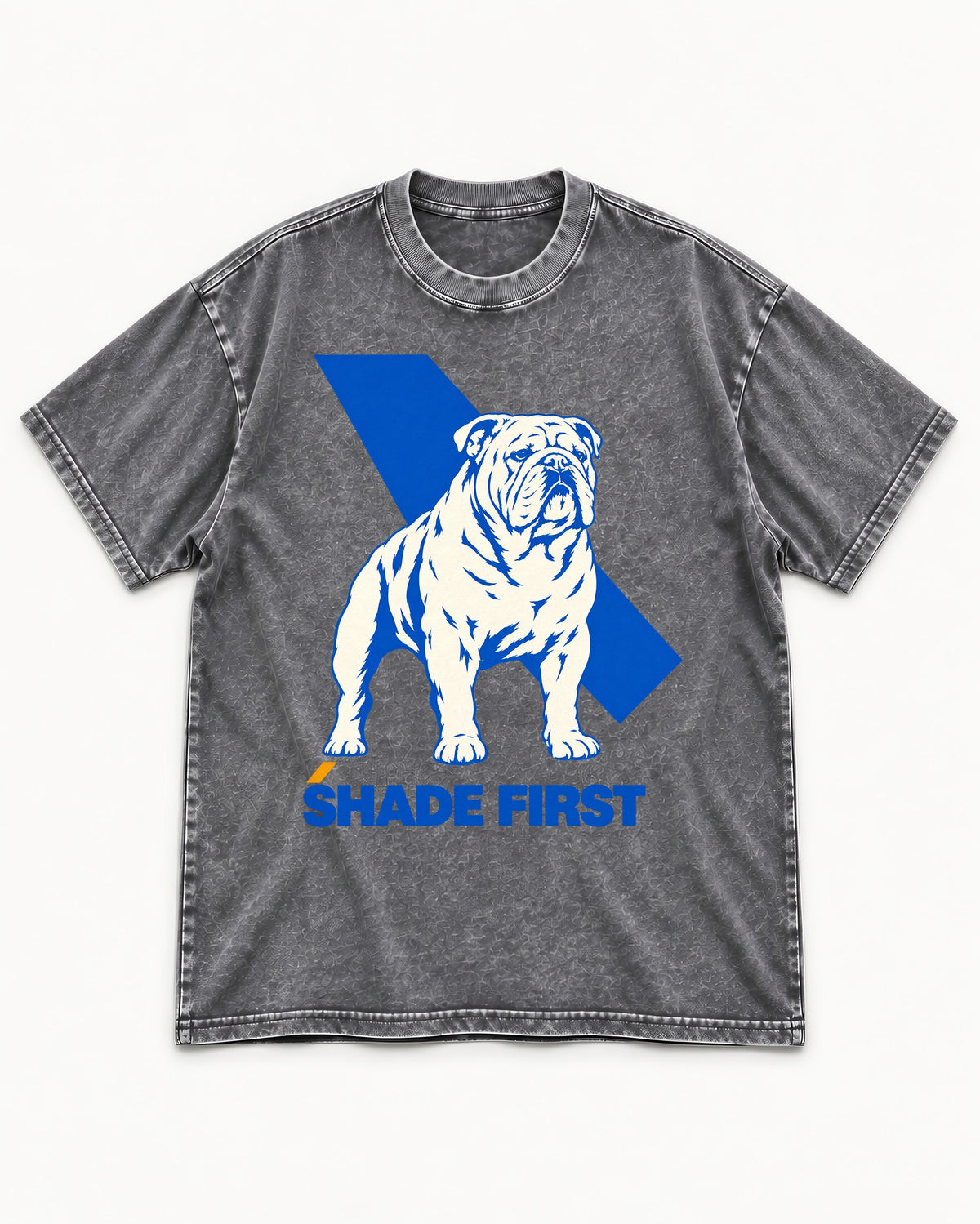 Shade First English Bulldog Washed Tee in Gray, flat lay product photo