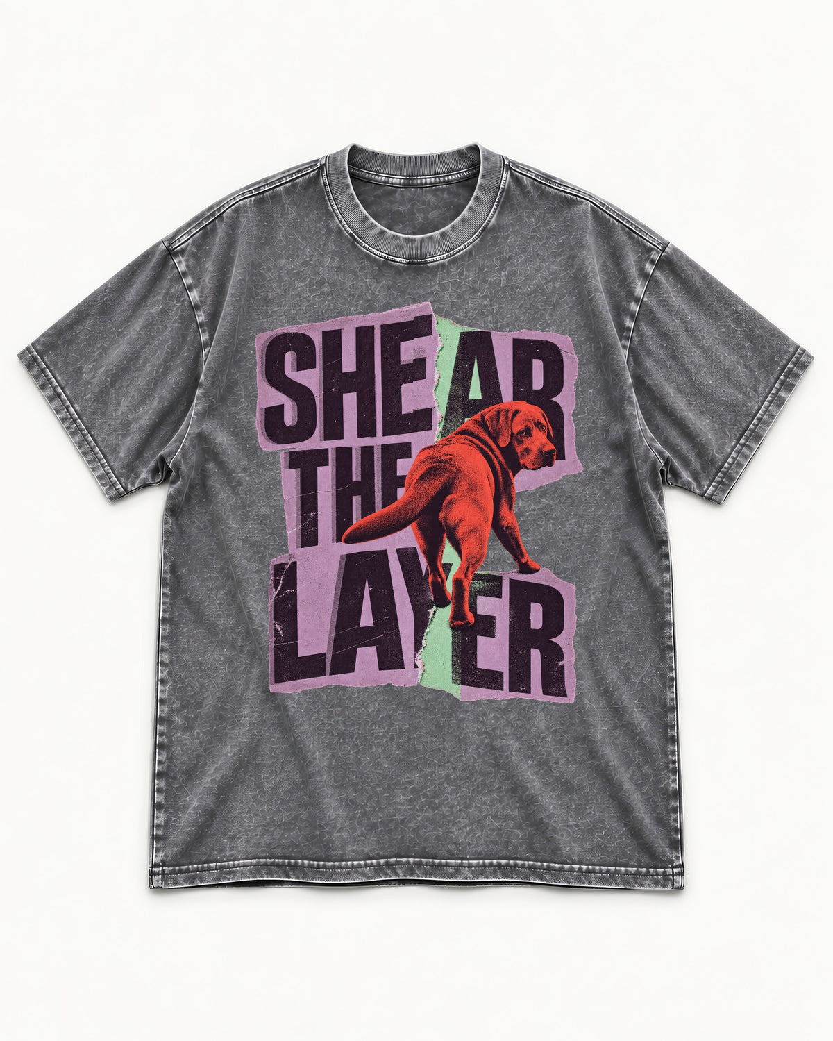 Labrador Retriever Shear the Layer Torn Paper Graphic Washed Tee in Gray, flat lay product photo