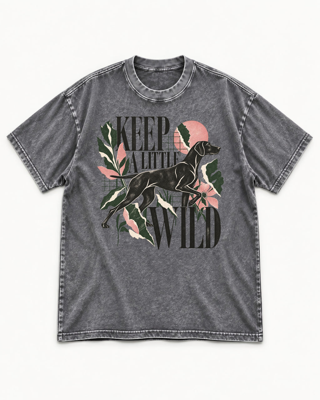 Keep a Little Wild German Shorthaired Pointer Washed Tee in Gray, flat lay product photo