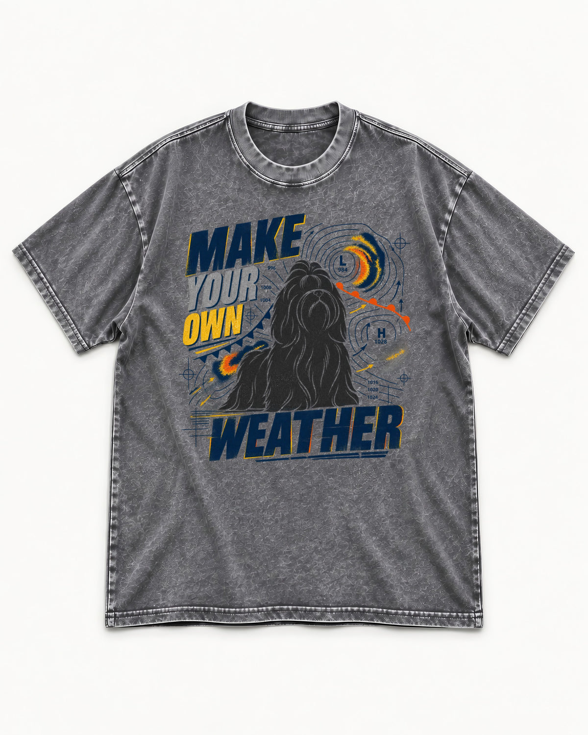 Shih Tzu Make Your Own Weather Washed Tee in Gray, flat lay product photo