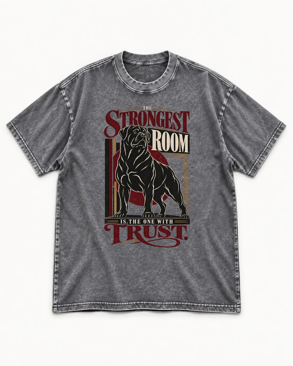 Rottweiler Trust Washed Tee in Gray, flat lay product photo
