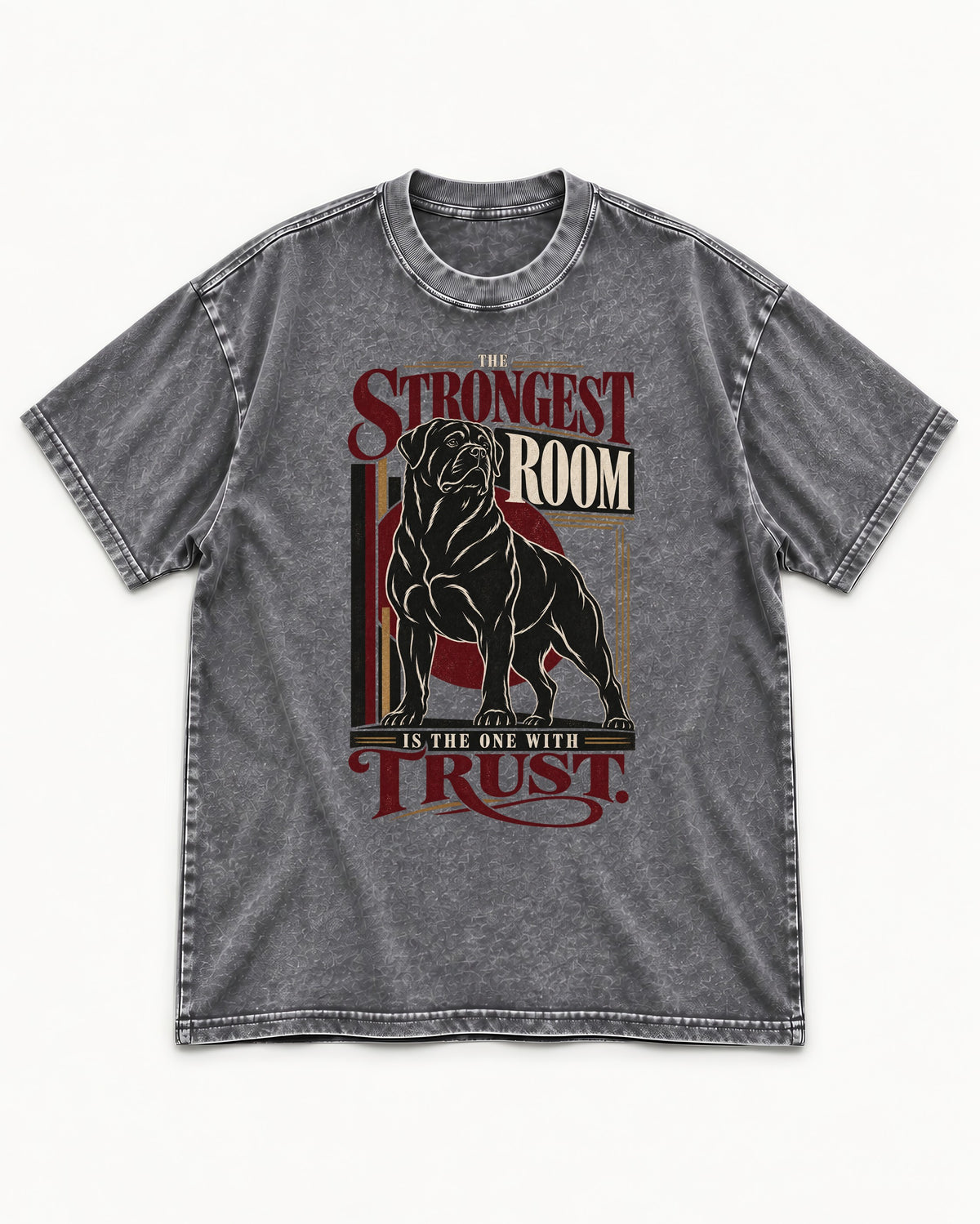 Rottweiler Trust Washed Tee in Gray, flat lay product photo