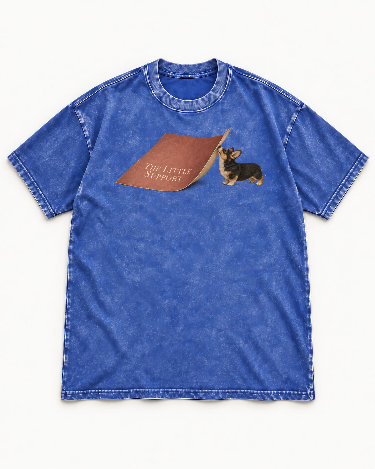 Corgi The Little Support Paper Graphic Washed Tee in Royal Blue, flat lay product photo
