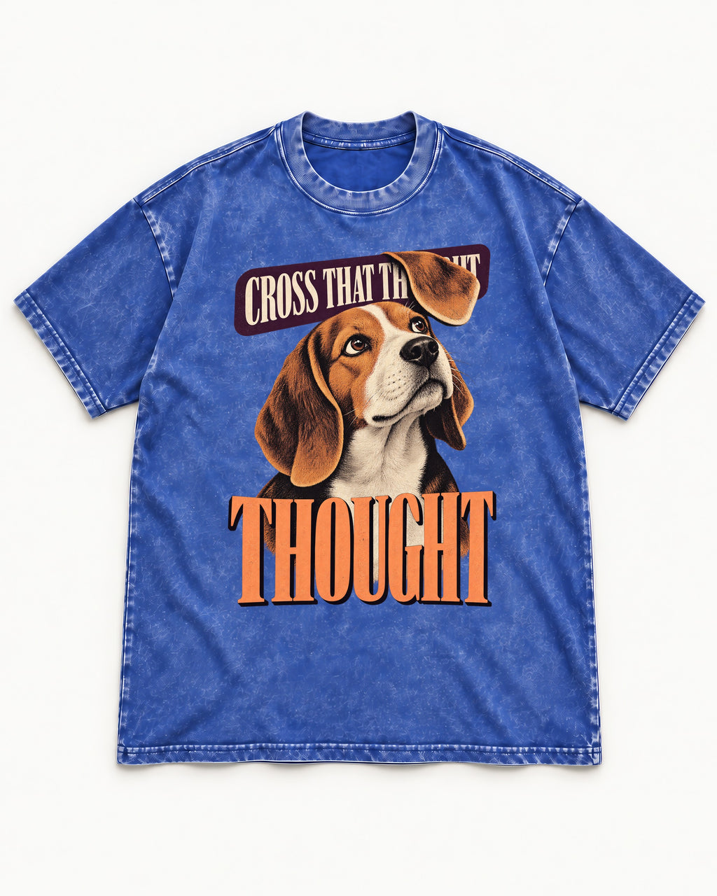 Cross That Beagle Thought Washed Tee in Royal Blue, flat lay product photo
