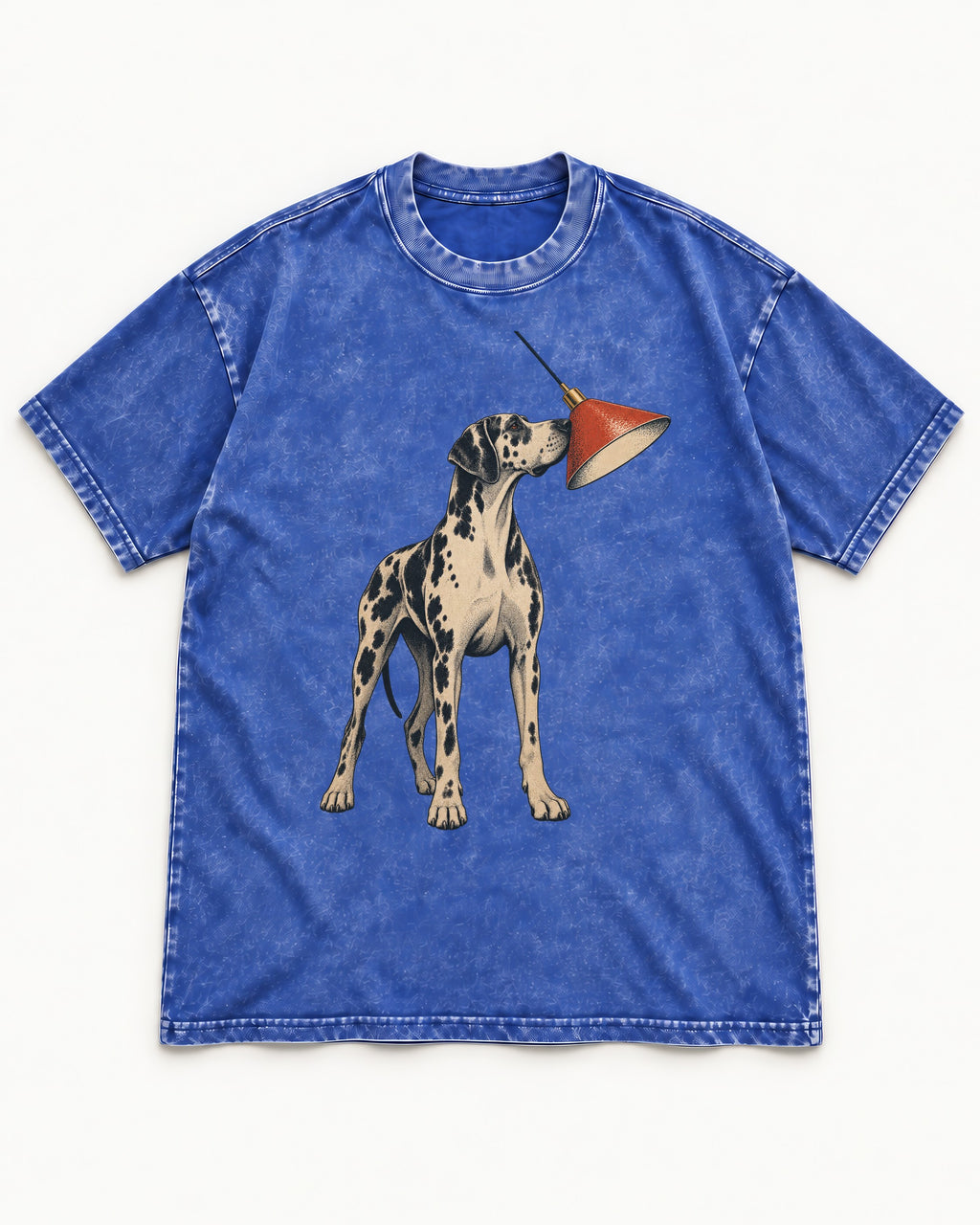 Great Dane Inspecting Hanging Lamp Graphic Washed Tee in Royal Blue, flat lay product photo