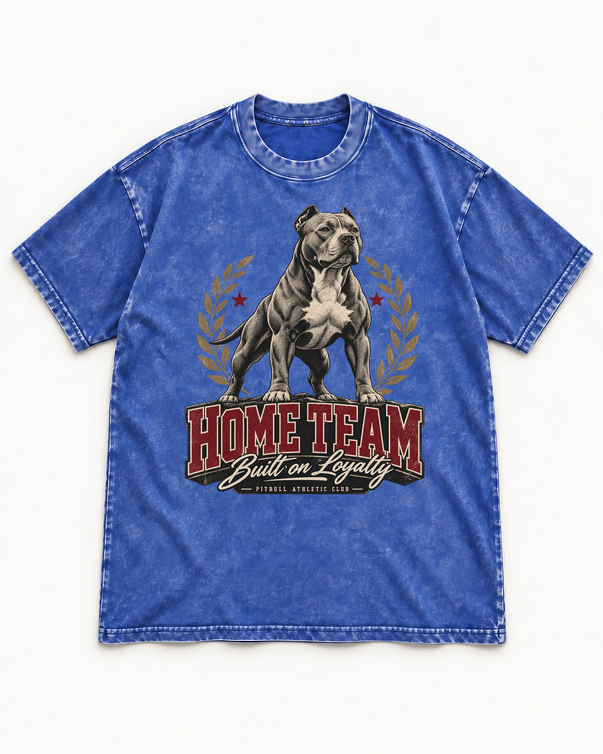 Pitbull Home Team Loyalty Crest Graphic Washed Tee in Royal Blue, flat lay product photo