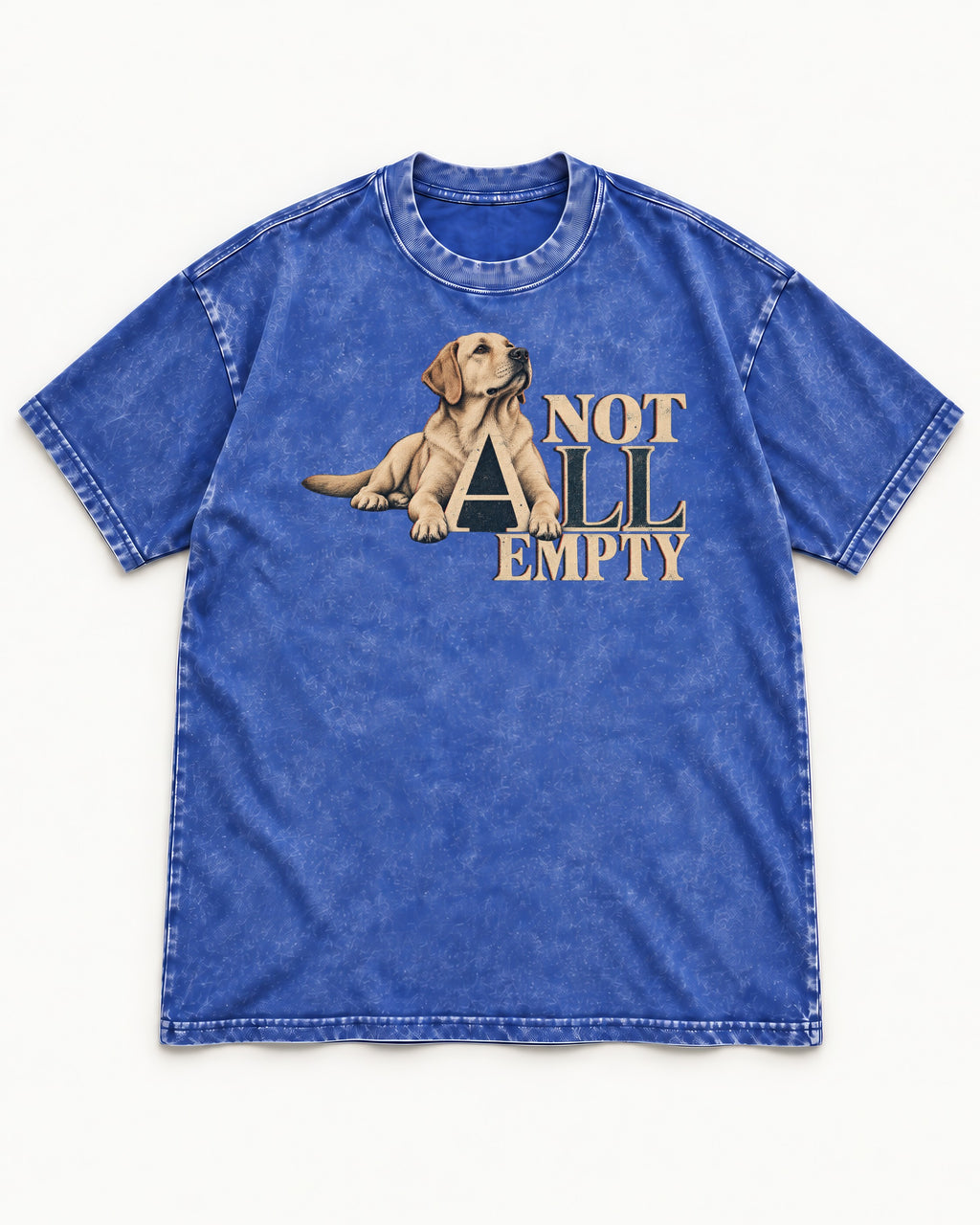 Labrador Retriever Not All Empty Lounging Typography Graphic Washed Tee in Royal Blue, flat lay product photo