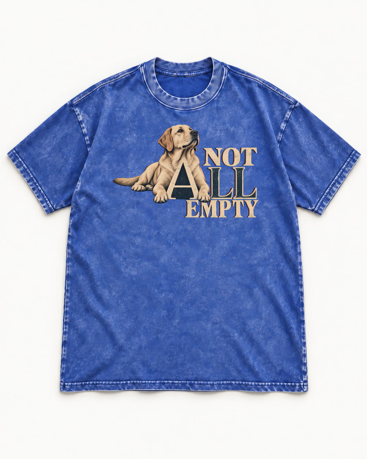 Labrador Retriever Not All Empty Lounging Typography Graphic Washed Tee in Royal Blue, flat lay product photo