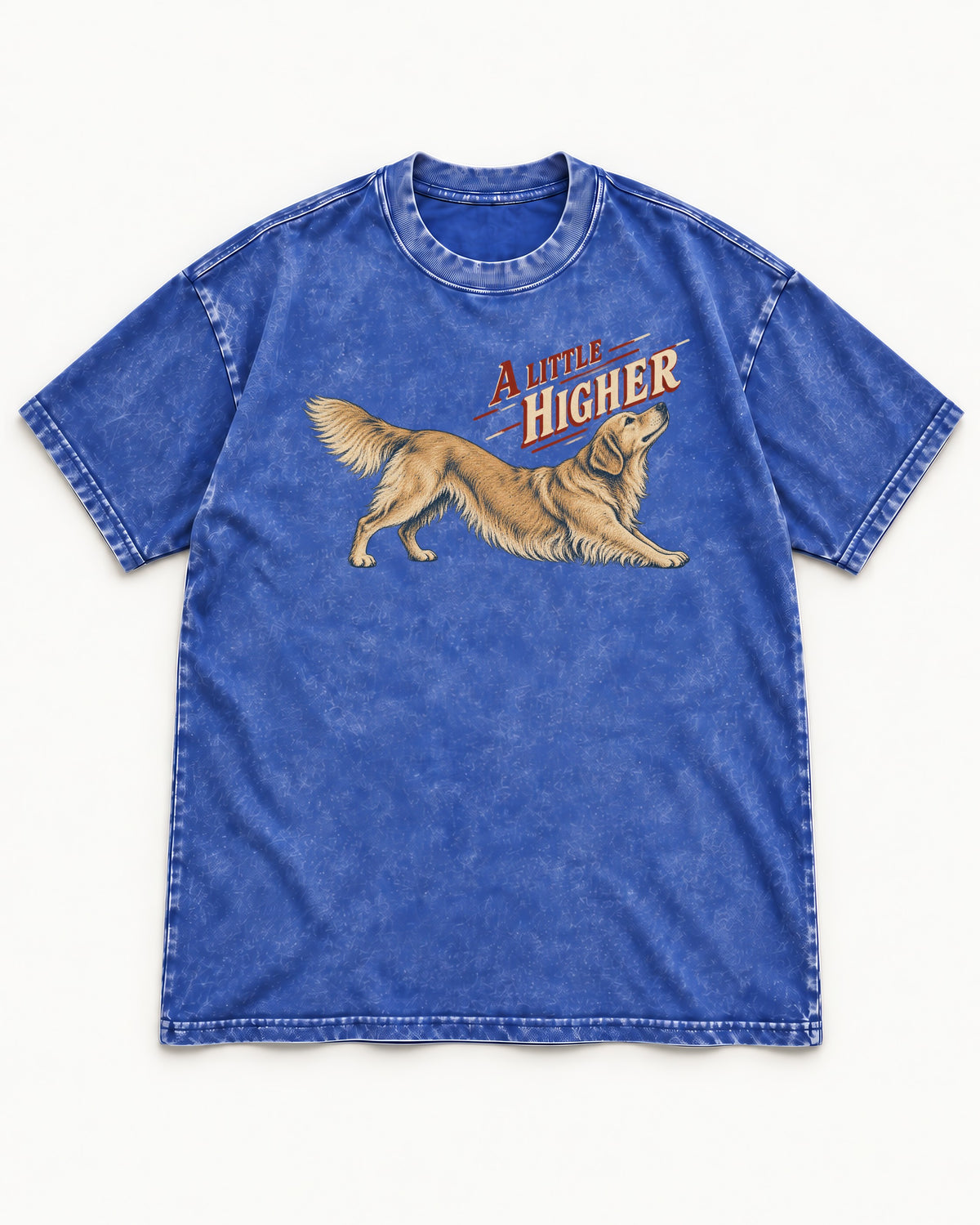 Golden Retriever A Little Higher Play Bow Graphic Washed Tee in Royal Blue, flat lay product photo