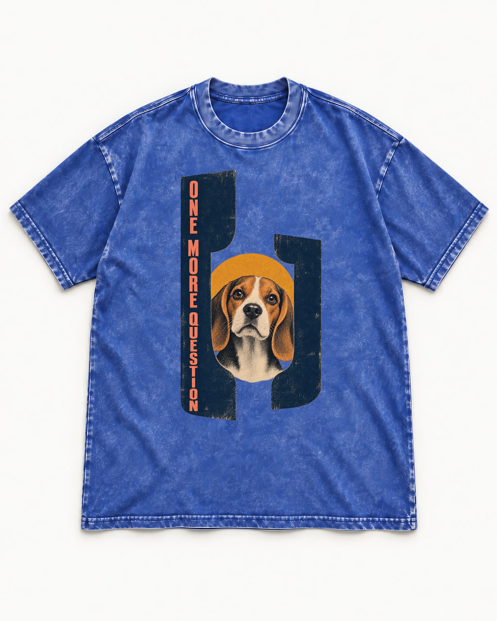 One More Question Beagle Modernist Washed Tee in Royal Blue, flat lay product photo