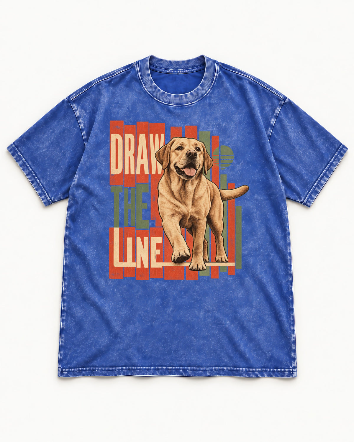 Labrador Retriever Draw the Line Stepping Graphic Washed Tee in Royal Blue, flat lay product photo
