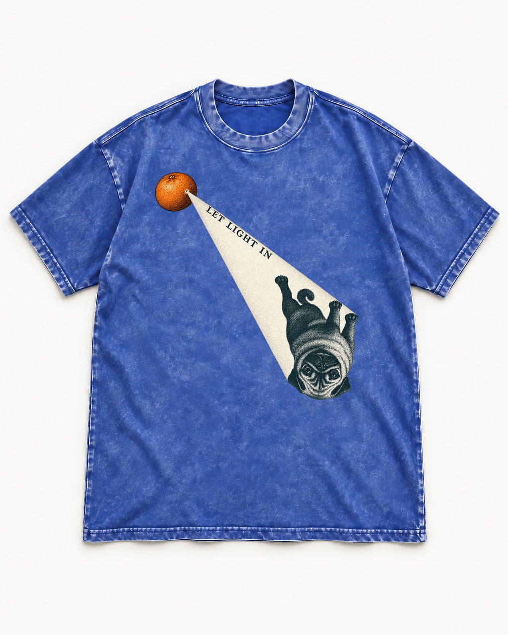Pug Let Light In Camera Obscura Graphic Washed Tee in Royal Blue, flat lay product photo