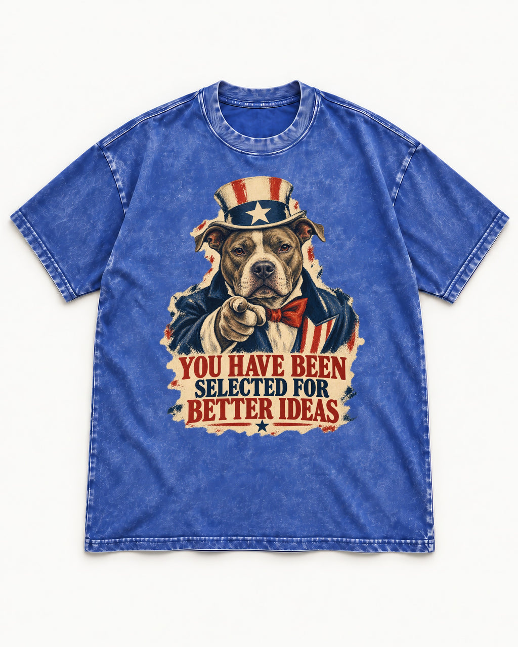 Pitbull You Have Been Selected for Better Ideas Uncle Sam Graphic Washed Tee in Royal Blue, flat lay product photo