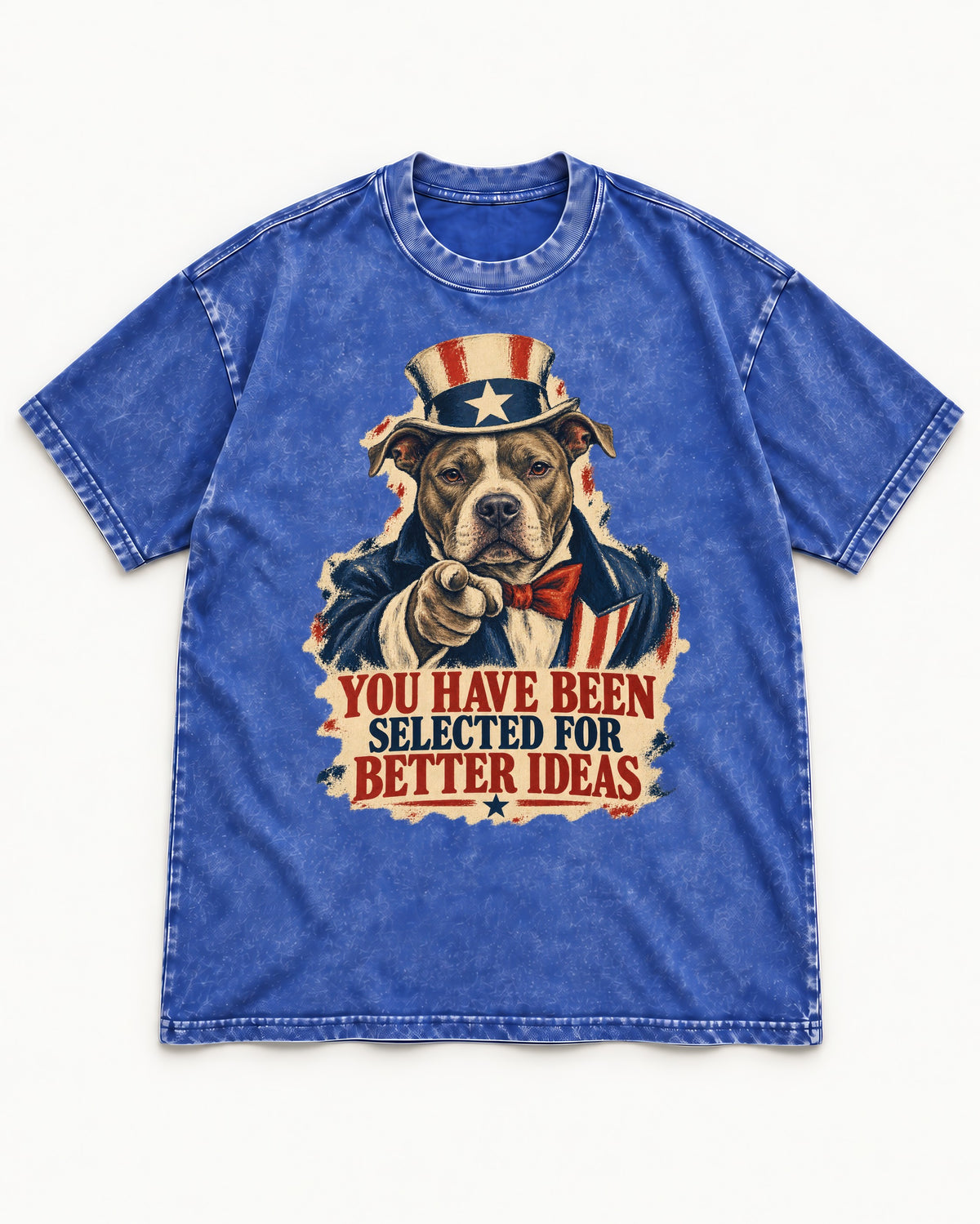 Pitbull You Have Been Selected for Better Ideas Uncle Sam Graphic Washed Tee in Royal Blue, flat lay product photo
