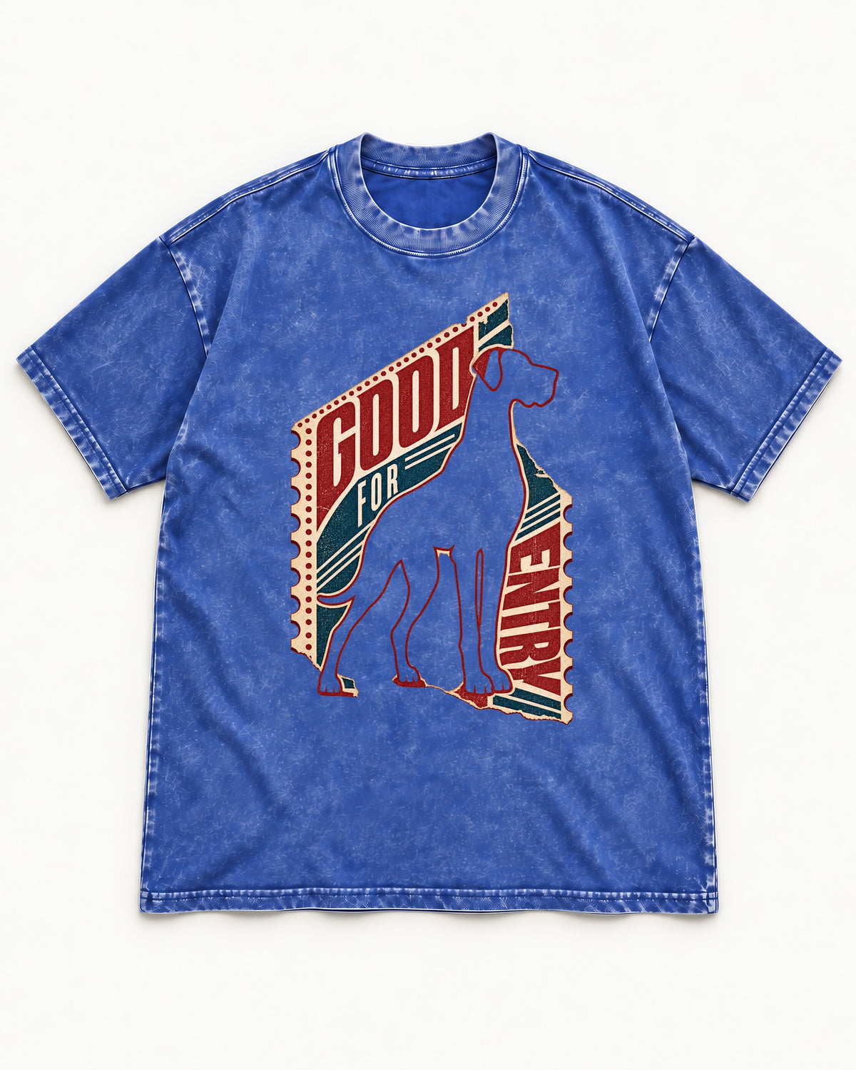 Great Dane Good for Nothing Ticket Cutout Graphic Washed Tee in Royal Blue, flat lay product photo