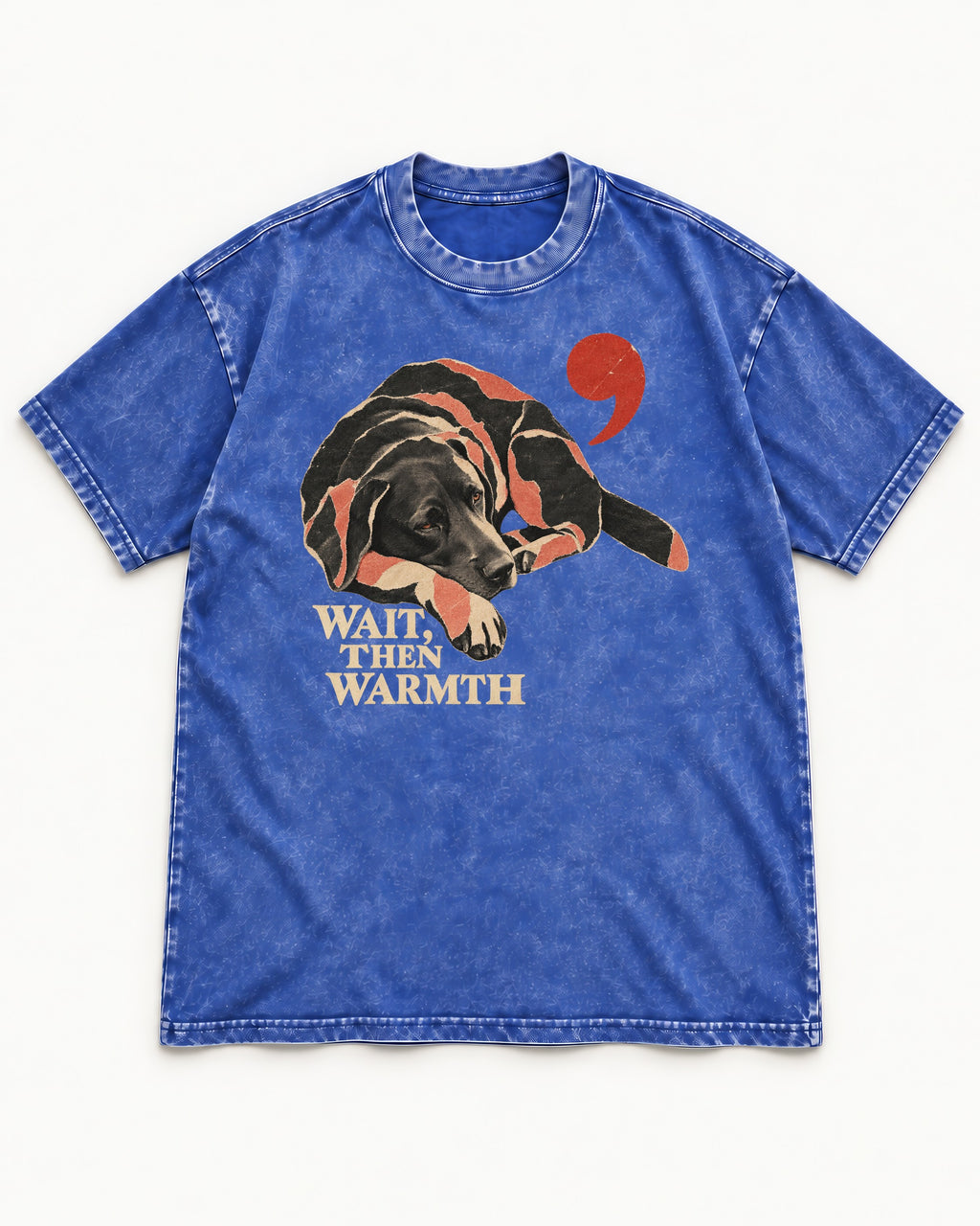 Labrador Retriever Wait Then Warmth Blanket Pause Graphic Washed Tee in Royal Blue, flat lay product photo