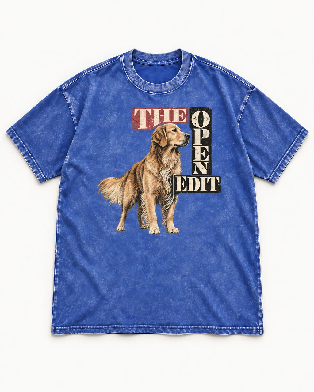 Golden Retriever The Open Edit Typography Portrait Graphic Washed Tee in Royal Blue, flat lay product photo