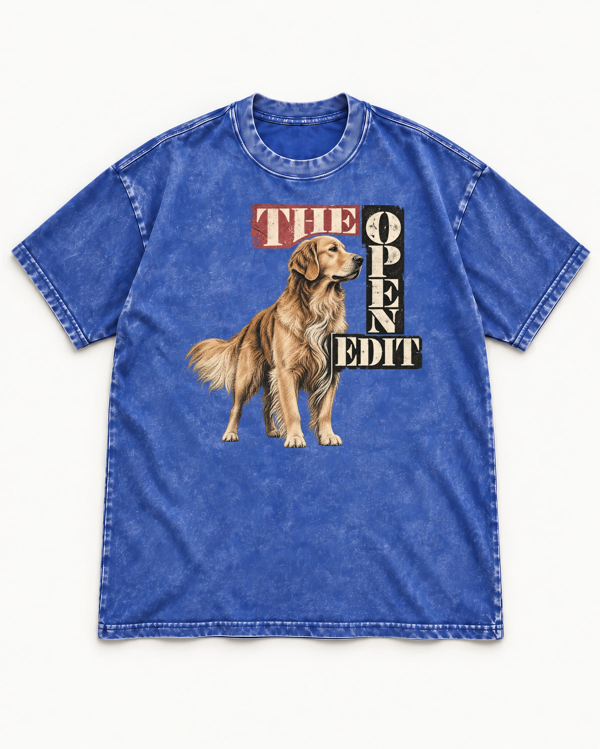 Golden Retriever The Open Edit Typography Portrait Graphic Washed Tee in Royal Blue, flat lay product photo