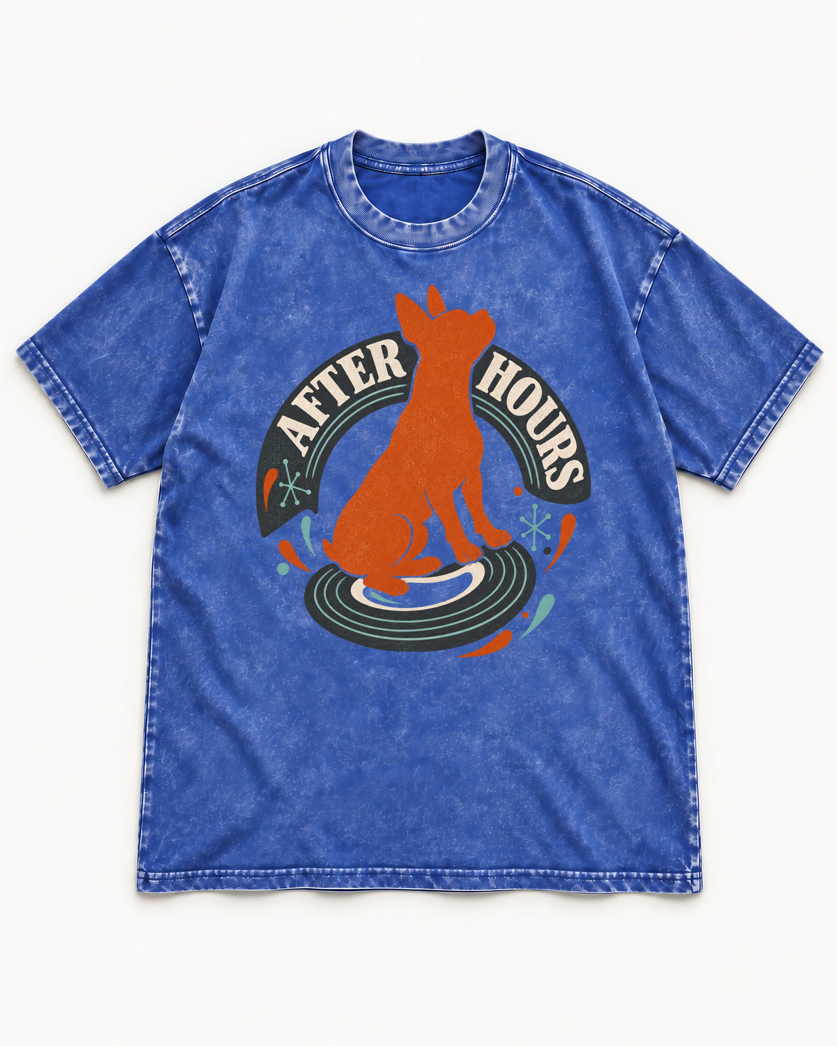 After Hours Boston Terrier Record Graphic Washed Tee in Royal Blue, flat lay product photo