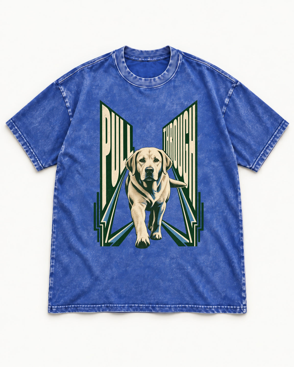 Labrador Retriever Pull Through Perspective Graphic Washed Tee in Royal Blue, flat lay product photo