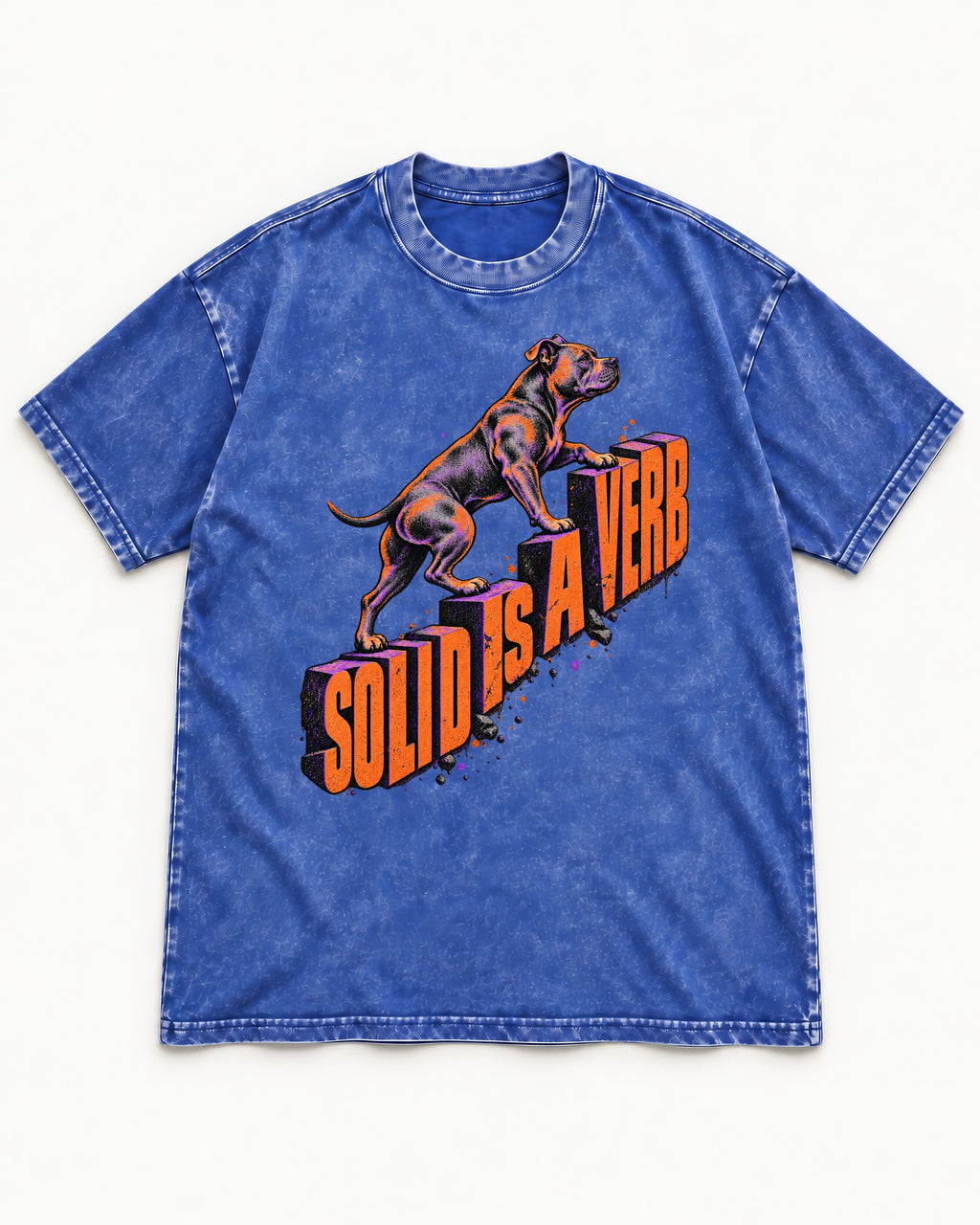 Pitbull Solid Is a Verb Step Type Graphic Washed Tee in Royal Blue, flat lay product photo