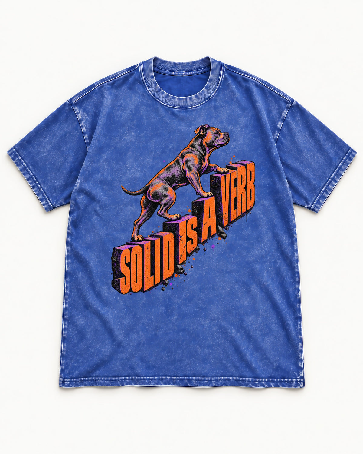 Pitbull Solid Is a Verb Step Type Graphic Washed Tee in Royal Blue, flat lay product photo