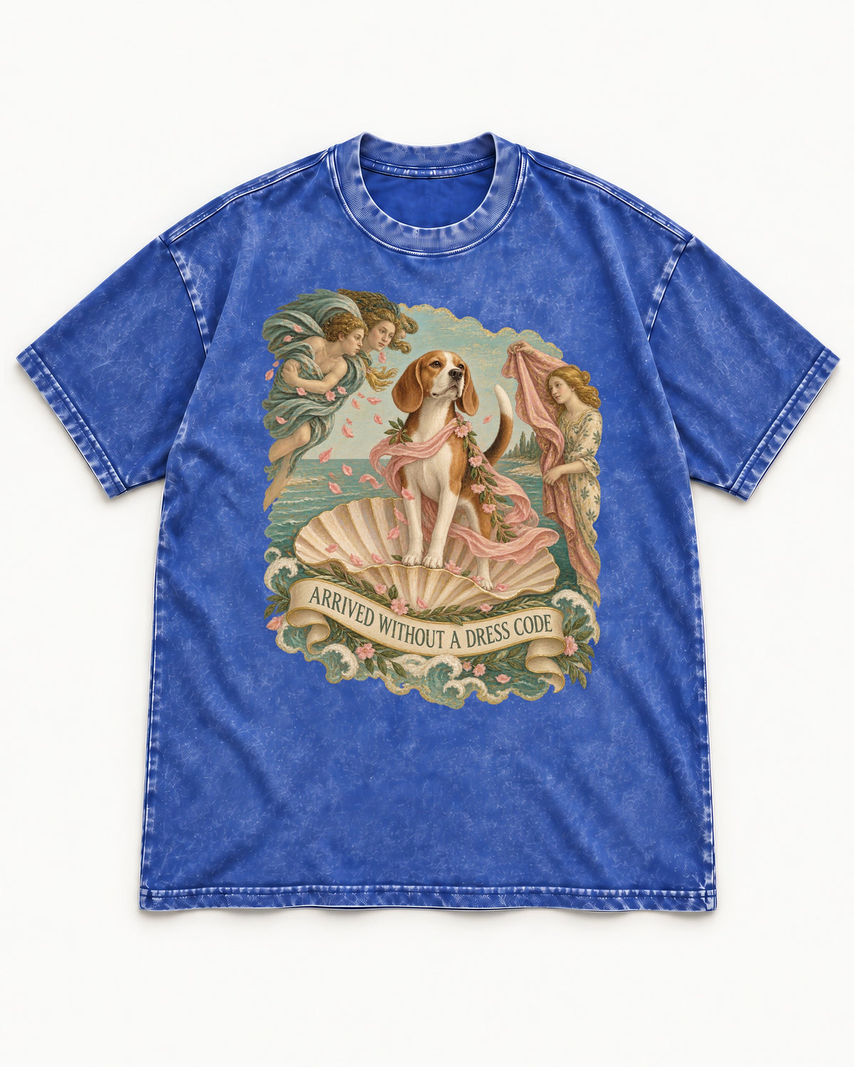 Beagle Arrived Without A Dress Code Washed Tee in Royal Blue, flat lay product photo