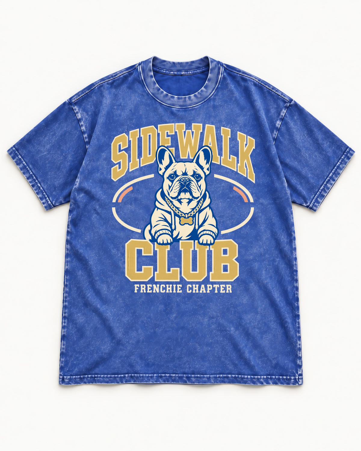 Frenchie Sidewalk Club Chapter Graphic Washed Tee in Royal Blue, flat lay product photo