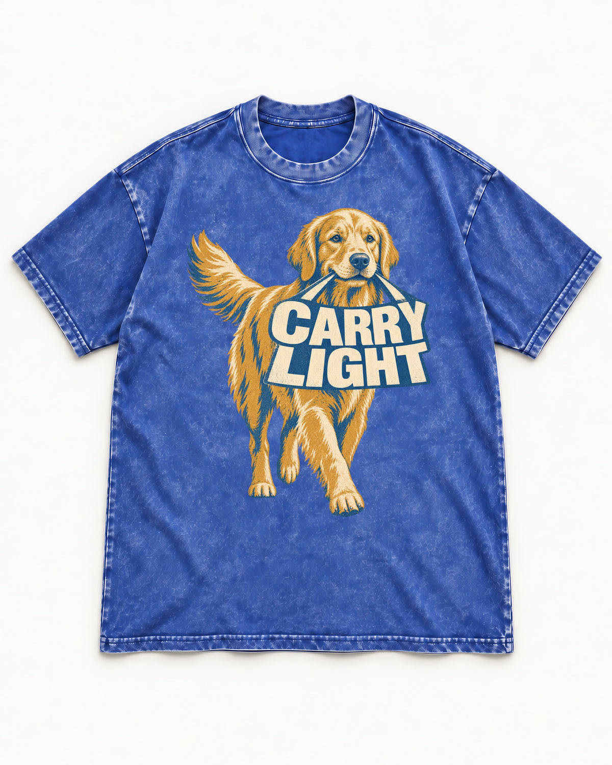 Golden Retriever Carry Light Sign Graphic Washed Tee in Royal Blue, flat lay product photo