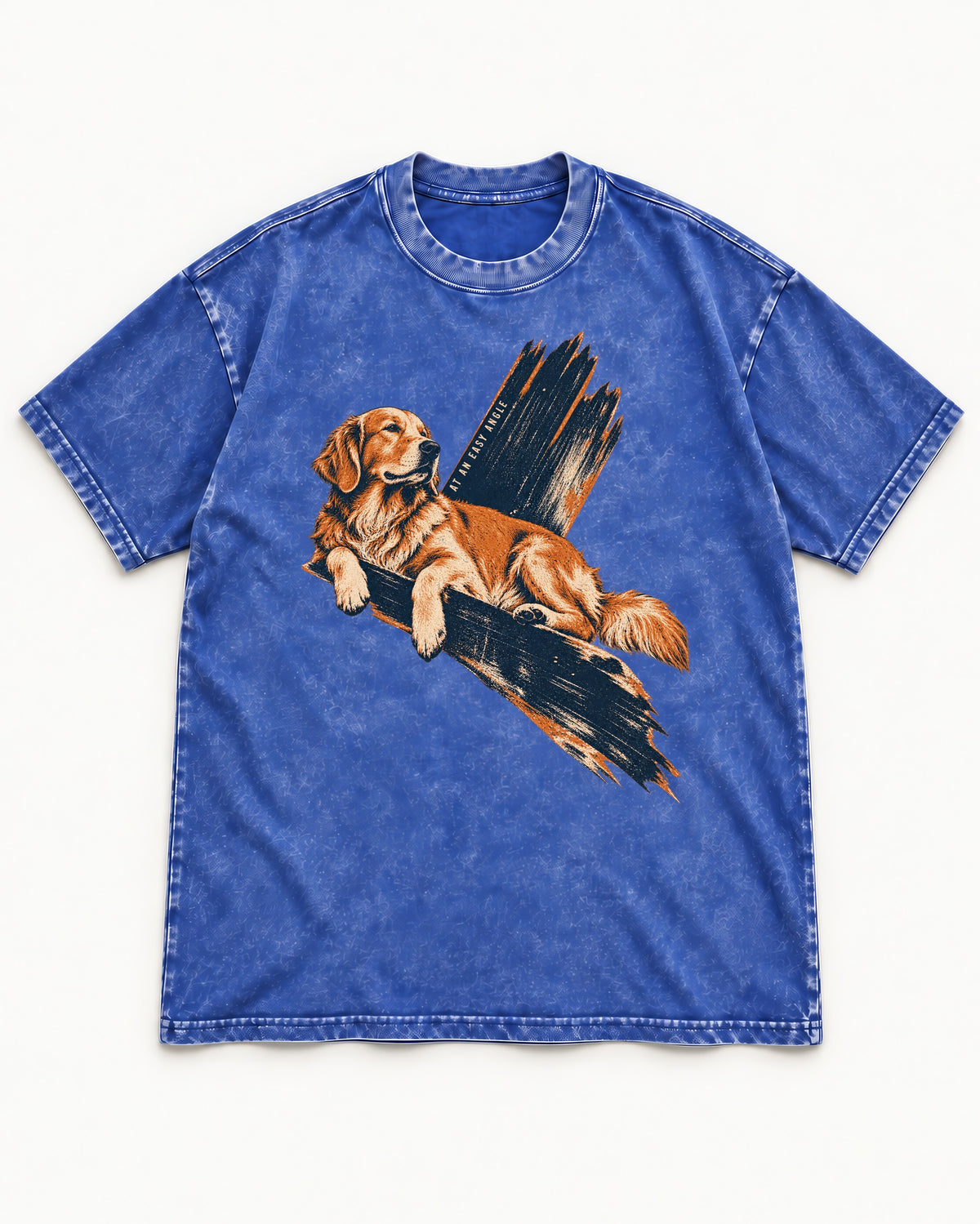 Golden Retriever At an Easy Angle Brushstroke Lounge Graphic Washed Tee in Royal Blue, flat lay product photo