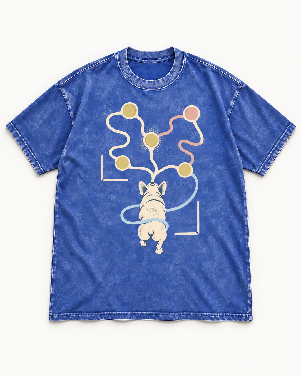 Frenchie Scent Circuit Rear View Graphic Washed Tee in Royal Blue, flat lay product photo