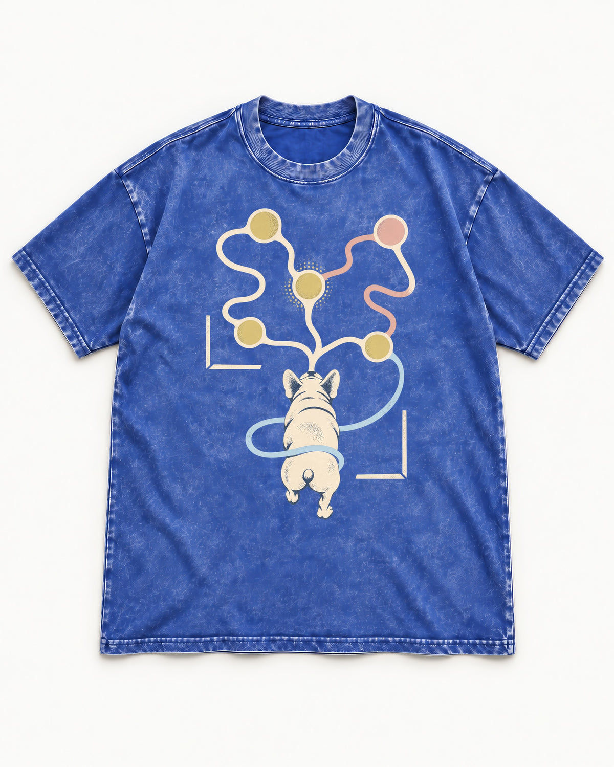 Frenchie Scent Circuit Rear View Graphic Washed Tee in Royal Blue, flat lay product photo