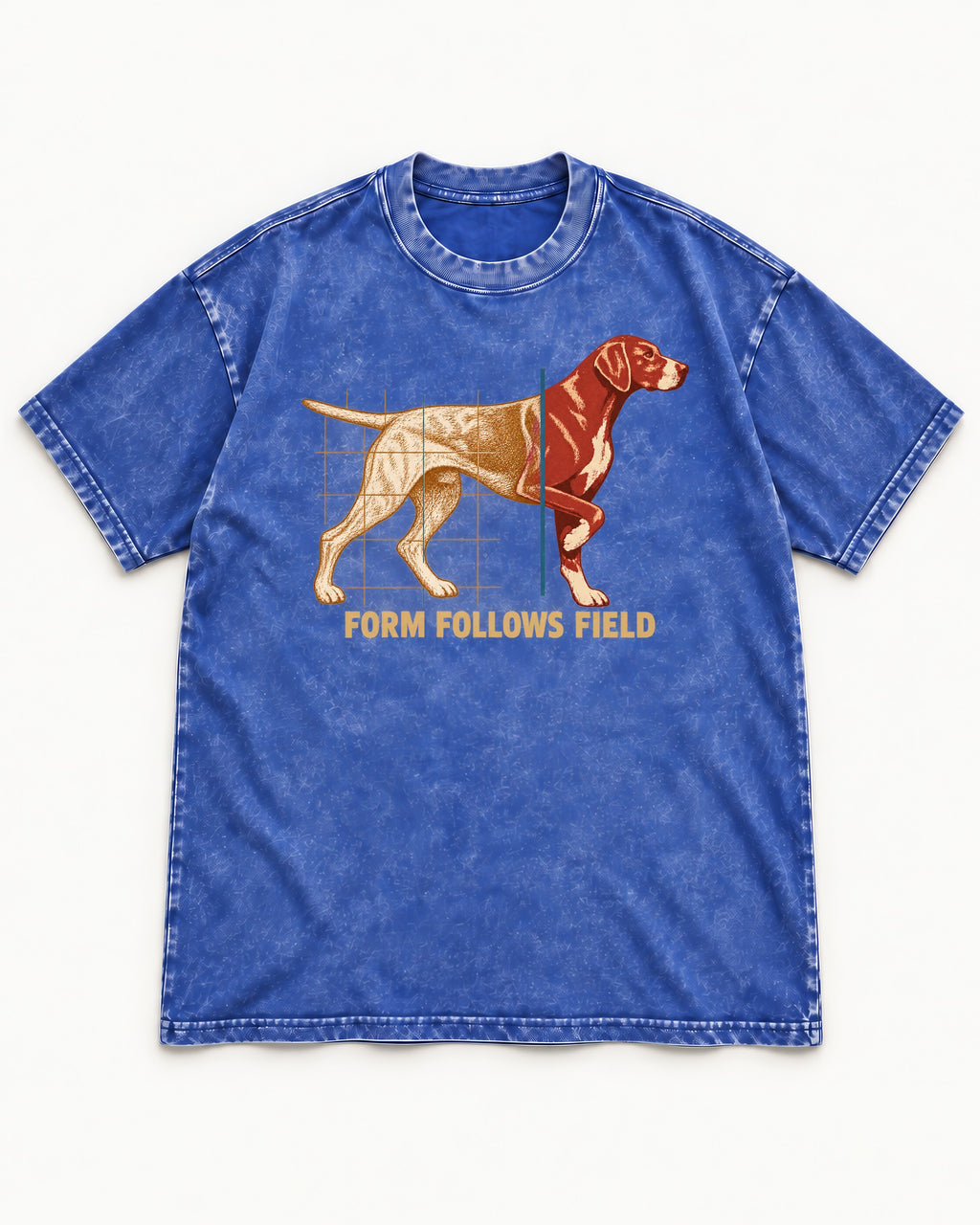 German Shorthaired Pointer Form Follows Field Grid Graphic Washed Tee in Royal Blue, flat lay product photo
