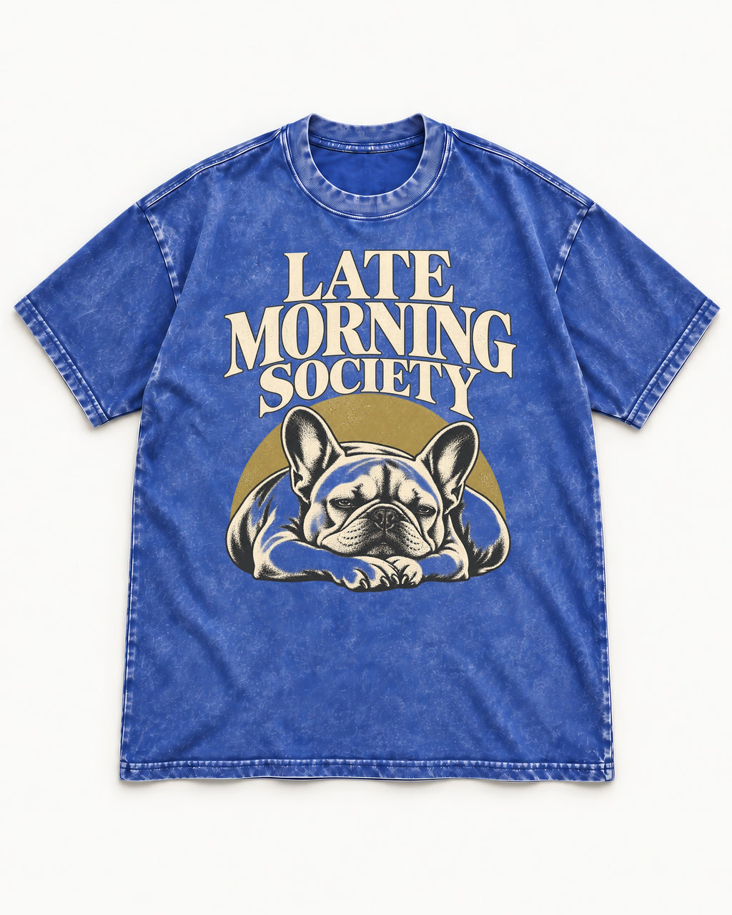 Frenchie Late Morning Society Graphic Washed Tee in Royal Blue, flat lay product photo