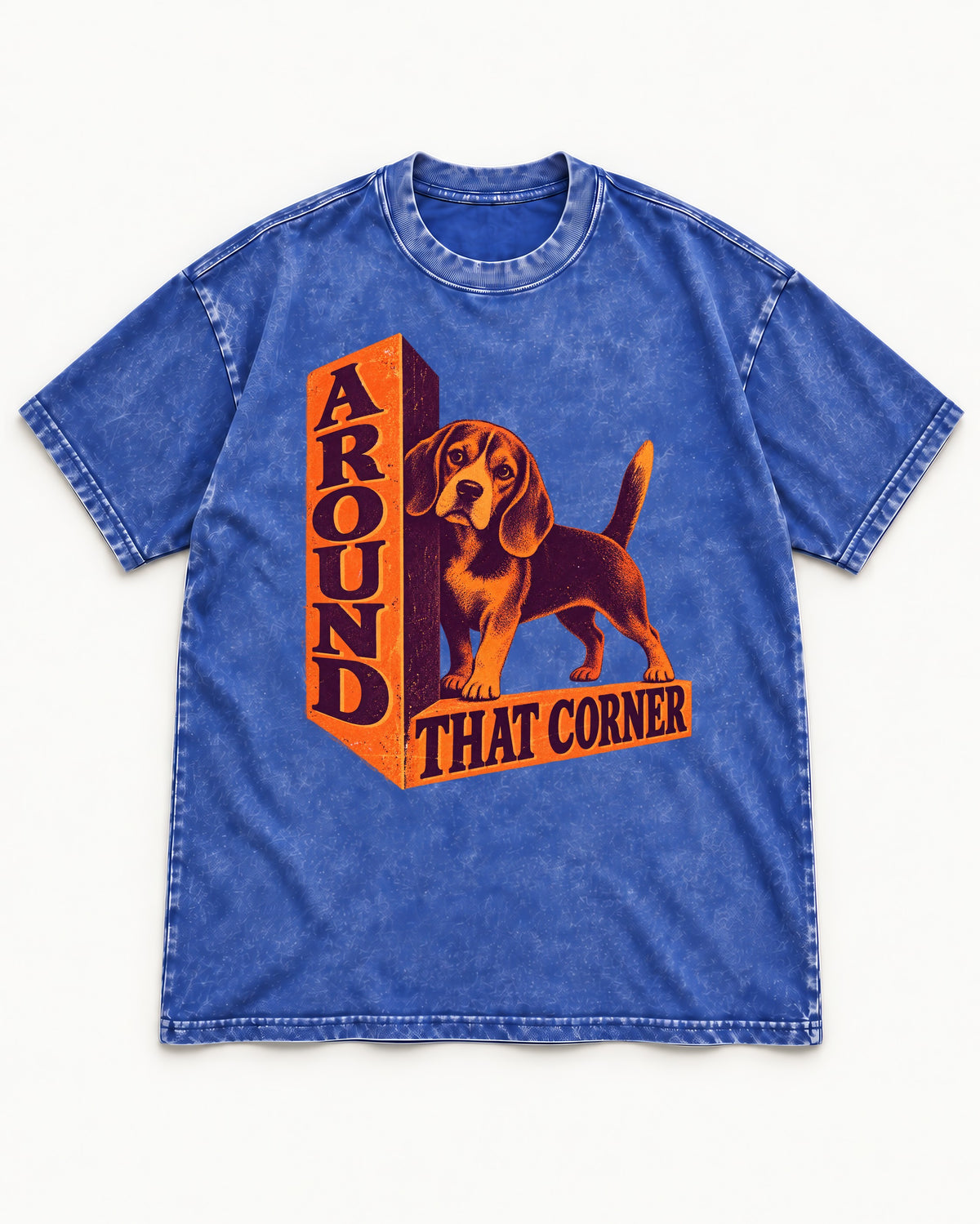 Beagle Around That Corner Graphic Washed Tee in Royal Blue, flat lay product photo