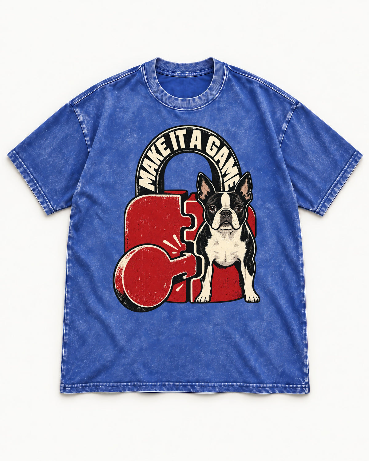 Boston Terrier Make It a Game Washed Tee in Royal Blue, flat lay product photo