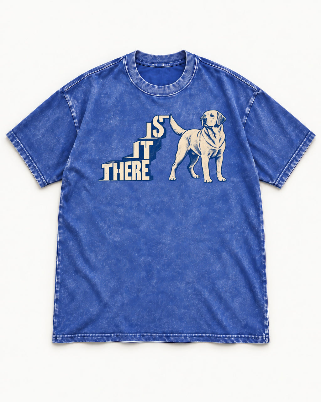 Labrador Retriever Is It There Stair-Step Graphic Washed Tee in Royal Blue, flat lay product photo