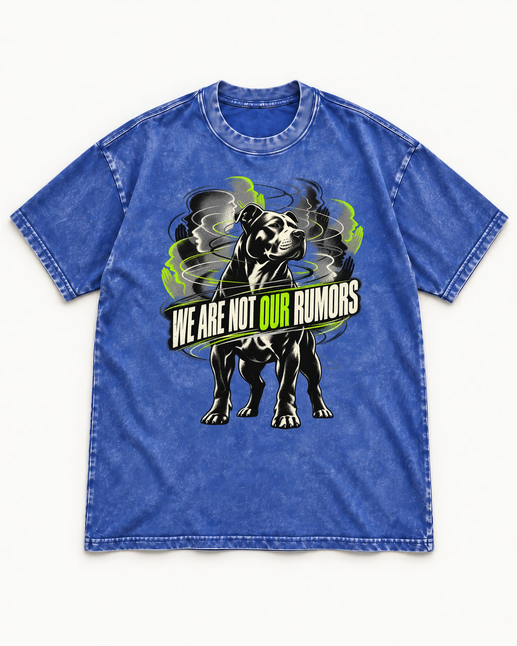 Pitbull We Are Not Our Rumors Swirling Voices Graphic Washed Tee in Royal Blue, flat lay product photo